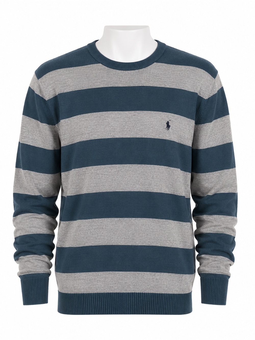 Size L Polo Ralph Lauren Men’s Striped Crewneck Sweater Blue Gray Cotton